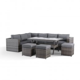 Layla Grey Garden Corner Sofa with Dining Table, 3 Stools and Rain Cover Set